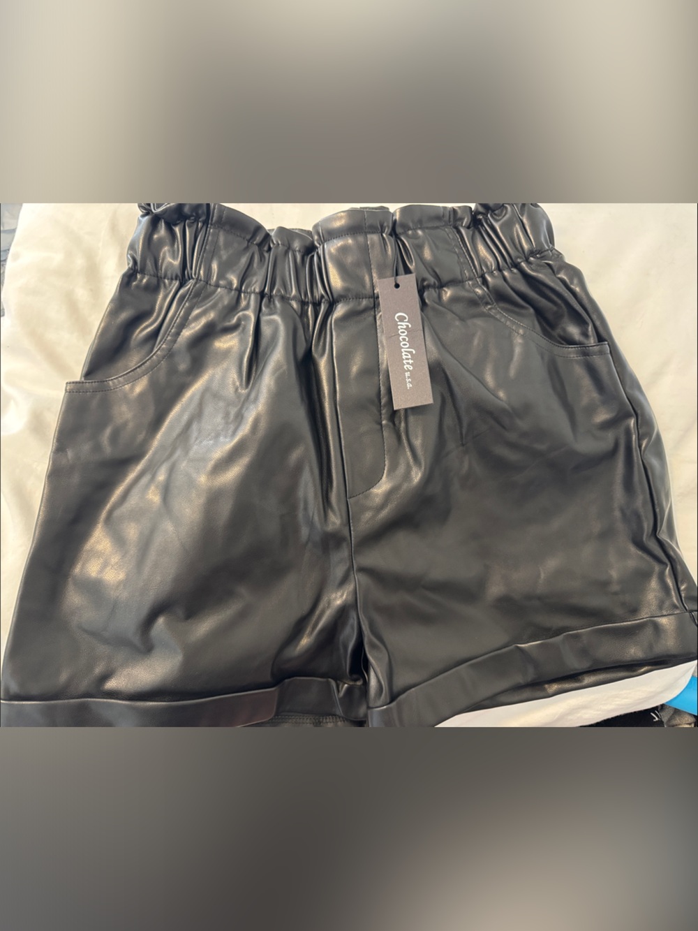 Chocolate Black Faux Leather High-Waist Paperbag Shorts